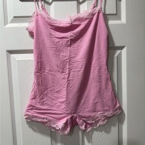 SKIMS Pink Lace-Trim Bodysuit Romper